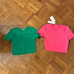 2 Zara crop top tees green and pink